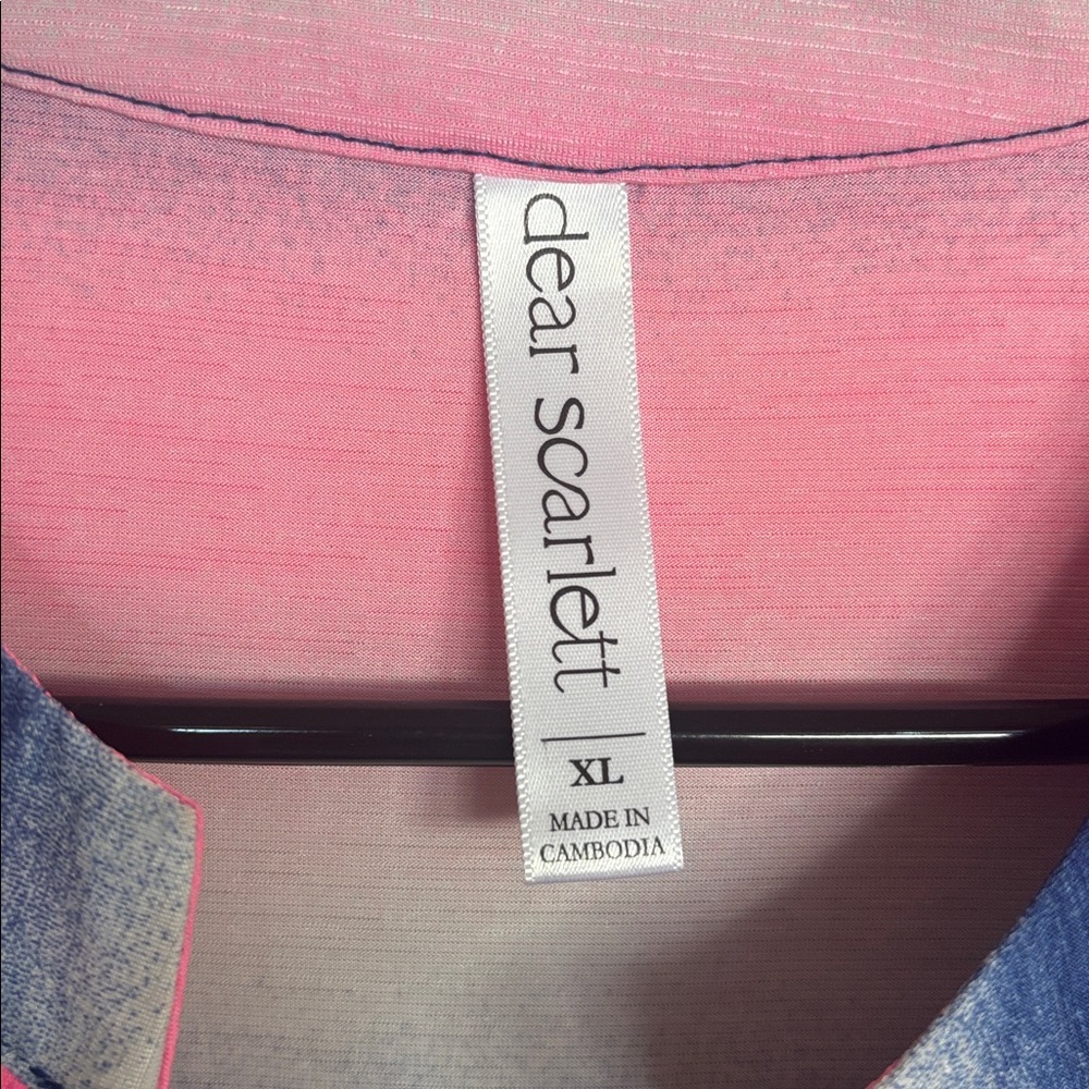 Dear Scarlett Striped V-Notch Tunic Top - Pink, Navy & White - Picture 2 of 7